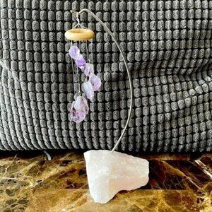 Raw Amethyst Stones Wind Chimes - Mobile Rose Quartz Base